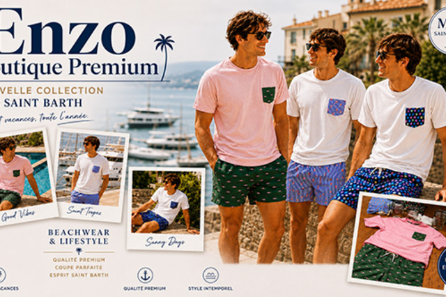 Enzo Perpignan vend des articles MC2 Saint Barth pour la Fête des Pères.