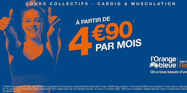 Orange Bleue Perpignan salle de sport à Saint Charles lance son offre Nouvelle Année dès 4,90 EUR/mois.
