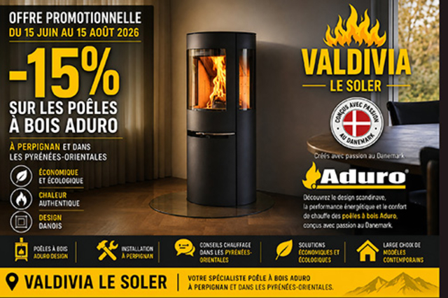 Valdivia Perpignan le Soler • Promo poêles à bois du 15 juin jusqu'au 15 août 2026 