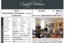 Vente Appartement bourgeois Perpignan avec Carnet d'Adresses
